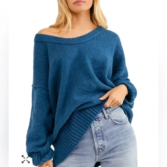 Free People Brookside Sweater Tunic in Blue